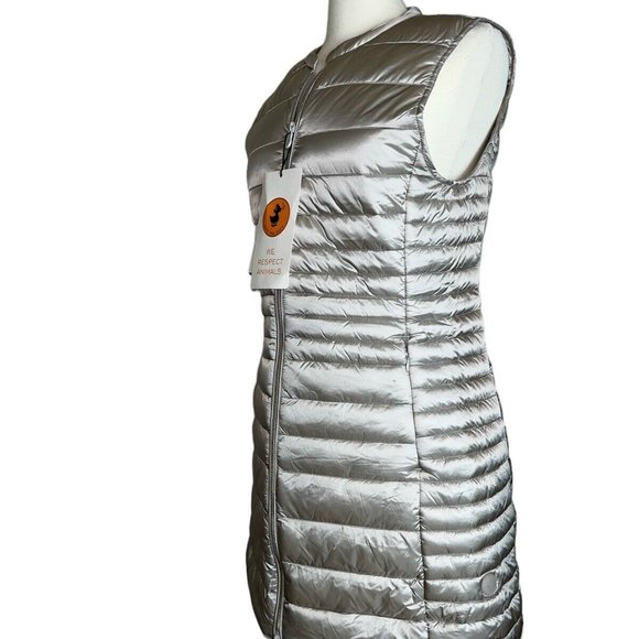 NEW Save The Duck Women M CINDY Puffer Vest Khaki Beige Thin Ultra Light NWT - Picture 2 of 11